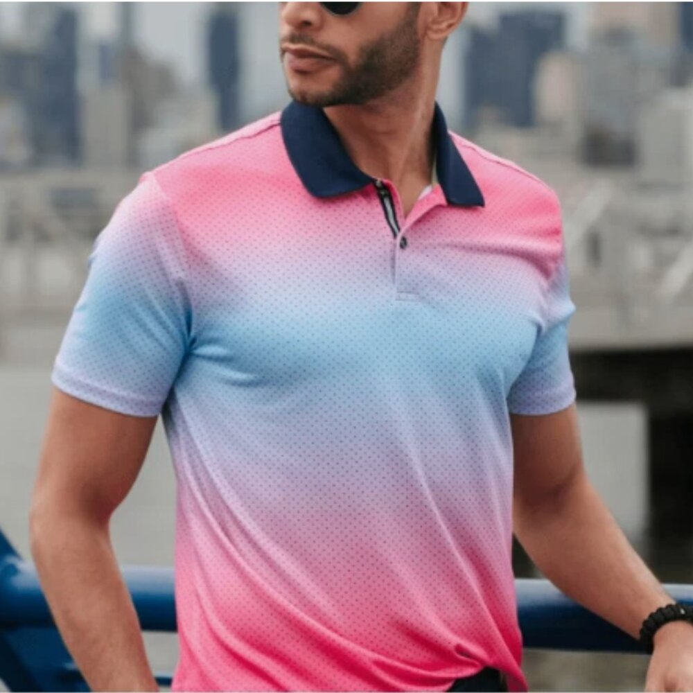 Society of Threads Men Intelli Fresh Polo T-Shirt Pink Spotted Size M